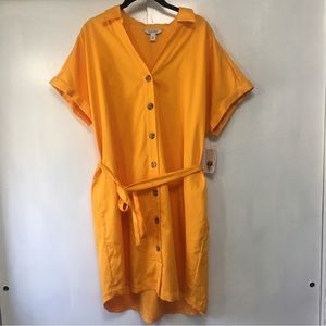 Nine West Orange Gold Yellow Sherbet Short Sleeve Shirt Dress Buttons XXL